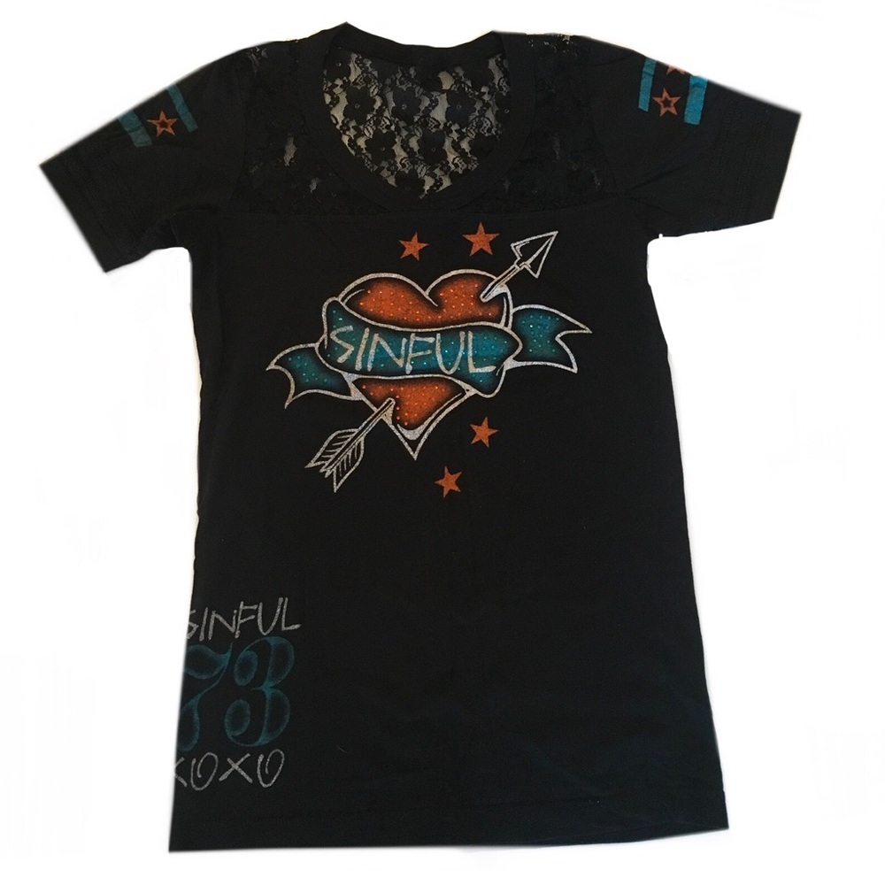 Sinful Angel Wings W/ Lace Accent Tee Medium